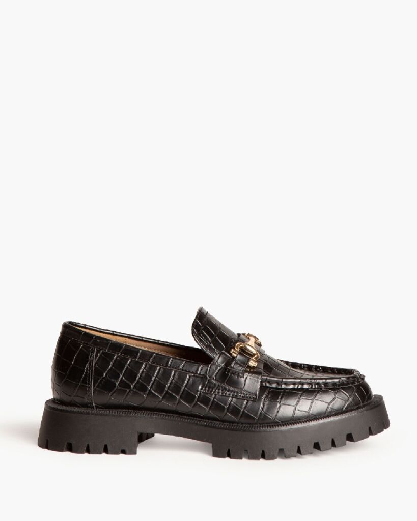 Black Croc-Embossed Loafers with Chunky Sole