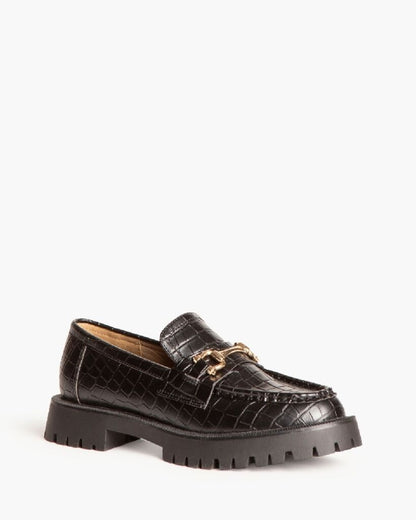 Black Croc-Embossed Loafers with Chunky Sole