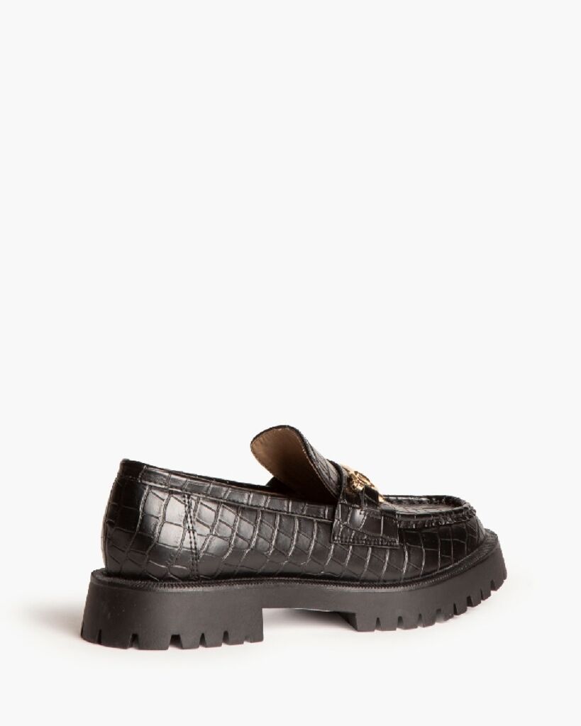 Black Croc-Embossed Loafers with Chunky Sole
