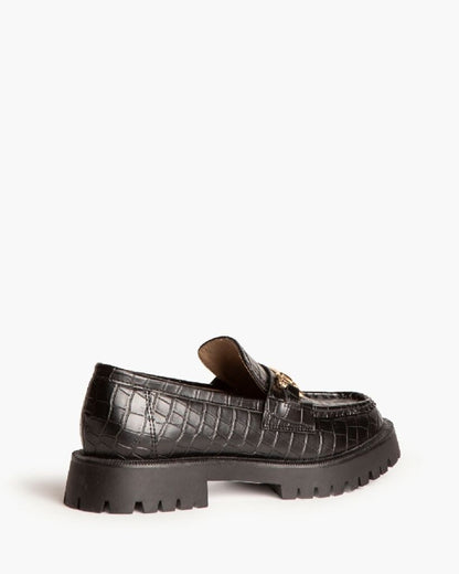 Black Croc-Embossed Loafers with Chunky Sole
