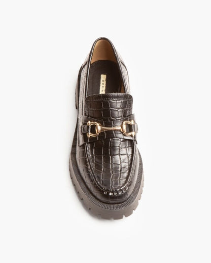 Black Croc-Embossed Loafers with Chunky Sole
