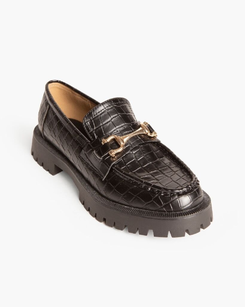 Black Croc-Embossed Loafers with Chunky Sole