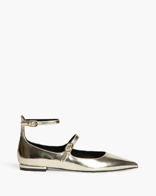Gold Metallic Double-Strap Ballet Flats