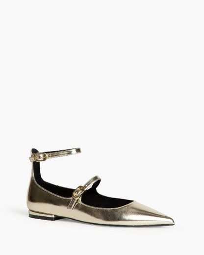 Gold Metallic Double-Strap Ballet Flats