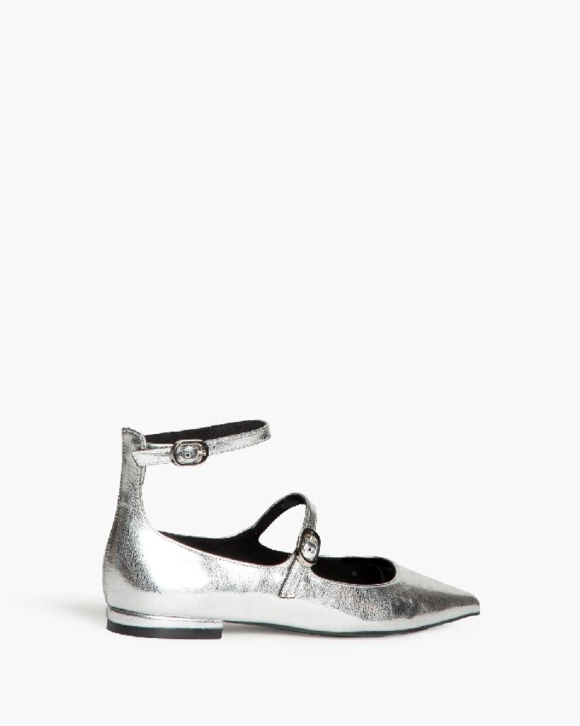 Silver Metallic Mary Jane Flats with Strap