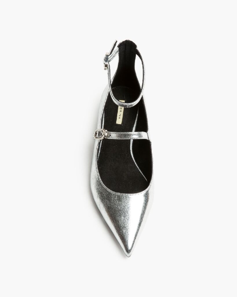 Silver Metallic Mary Jane Flats with Strap