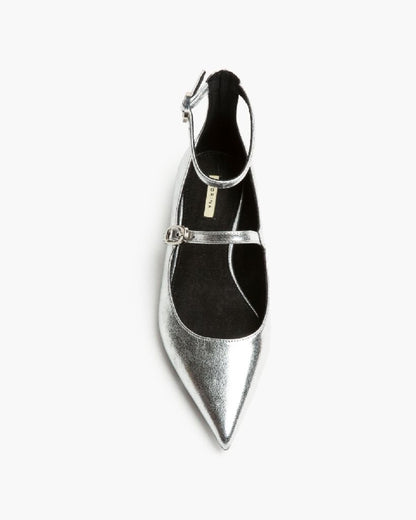 Silver Metallic Mary Jane Flats with Strap