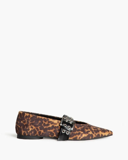 Leopard Print Buckle Flats with Pointed Toe
