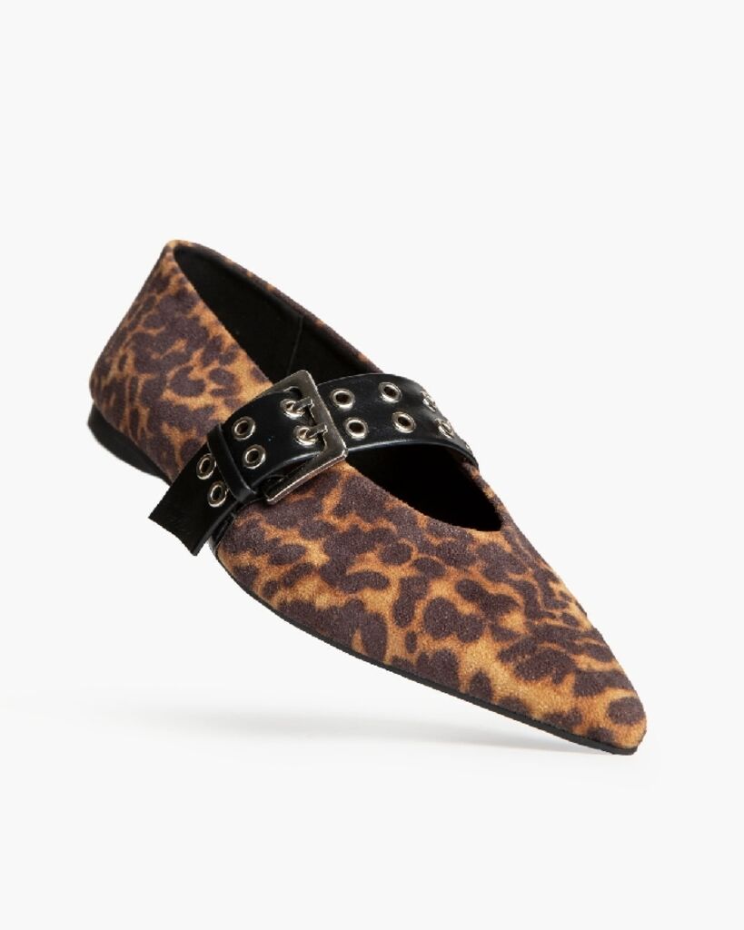 Leopard Print Buckle Flats with Pointed Toe