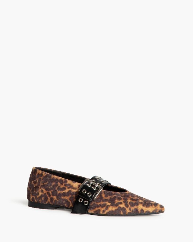 Leopard Print Buckle Flats with Pointed Toe