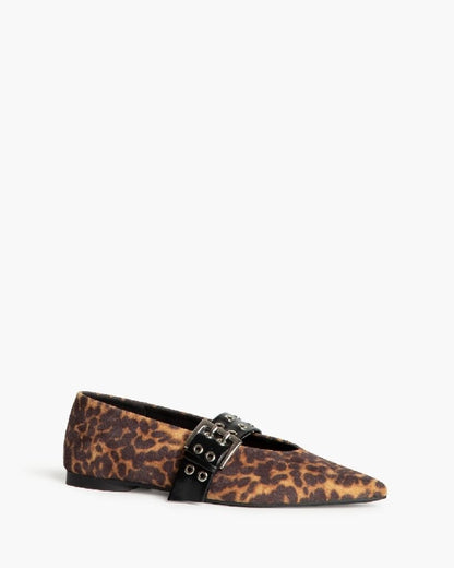 Leopard Print Buckle Flats with Pointed Toe