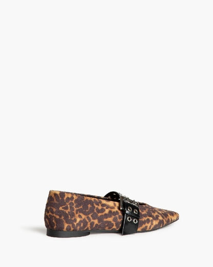 Leopard Print Buckle Flats with Pointed Toe