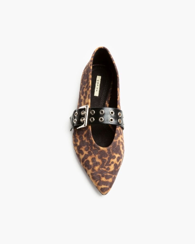 Leopard Print Buckle Flats with Pointed Toe