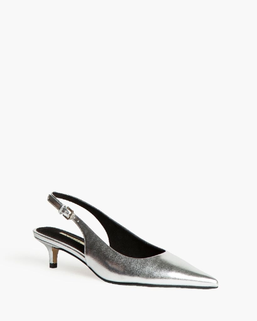 Silver Metallic Slingback Kitten Heel Shoes