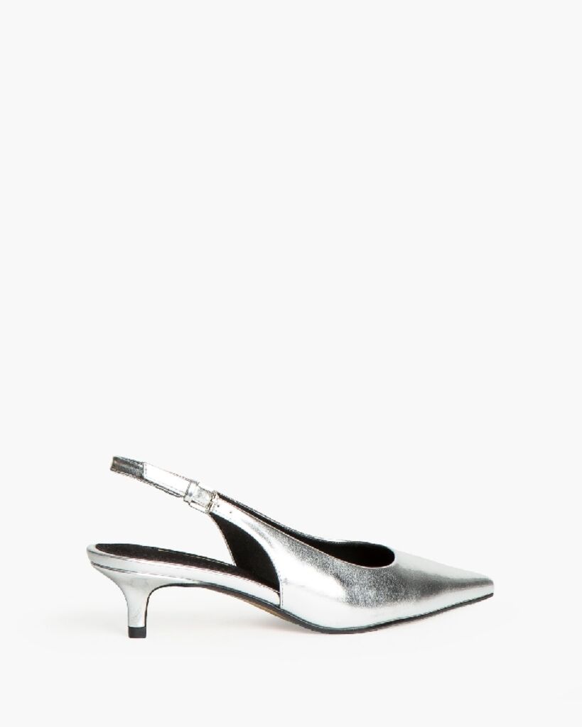 Silver Metallic Slingback Kitten Heel Shoes