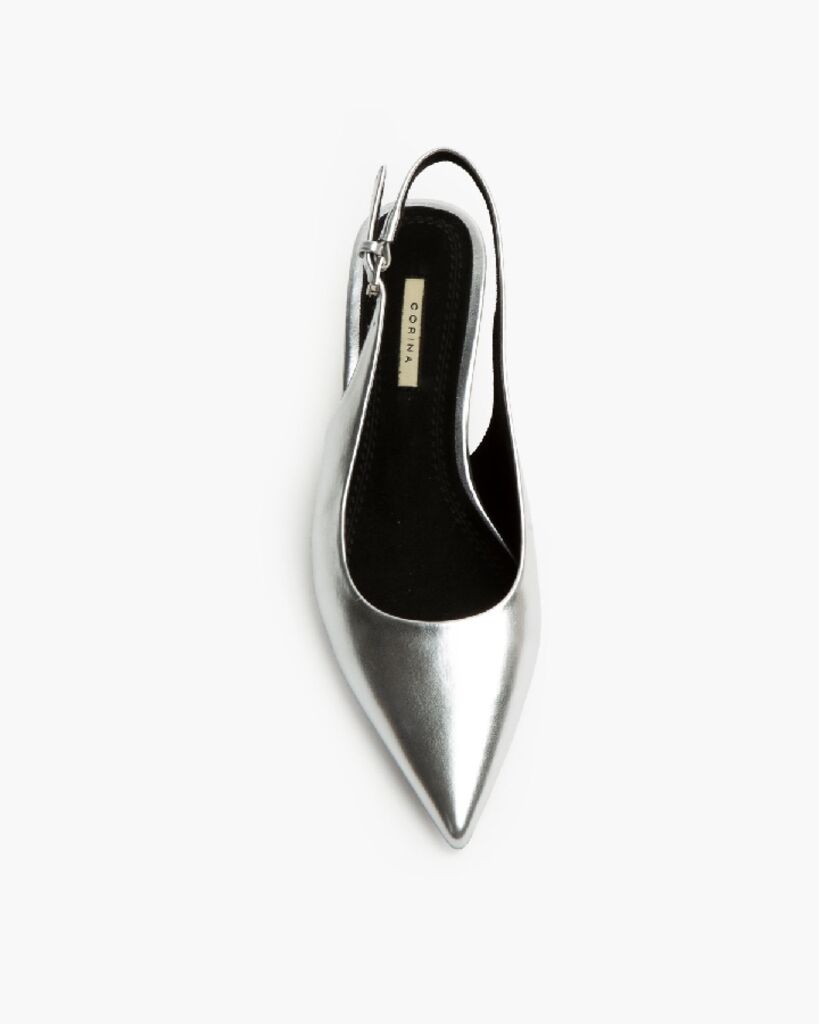 Silver Metallic Slingback Kitten Heel Shoes