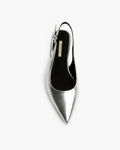 Silver Metallic Slingback Kitten Heel Shoes