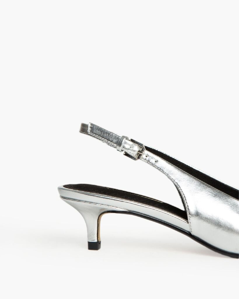 Silver Metallic Slingback Kitten Heel Shoes