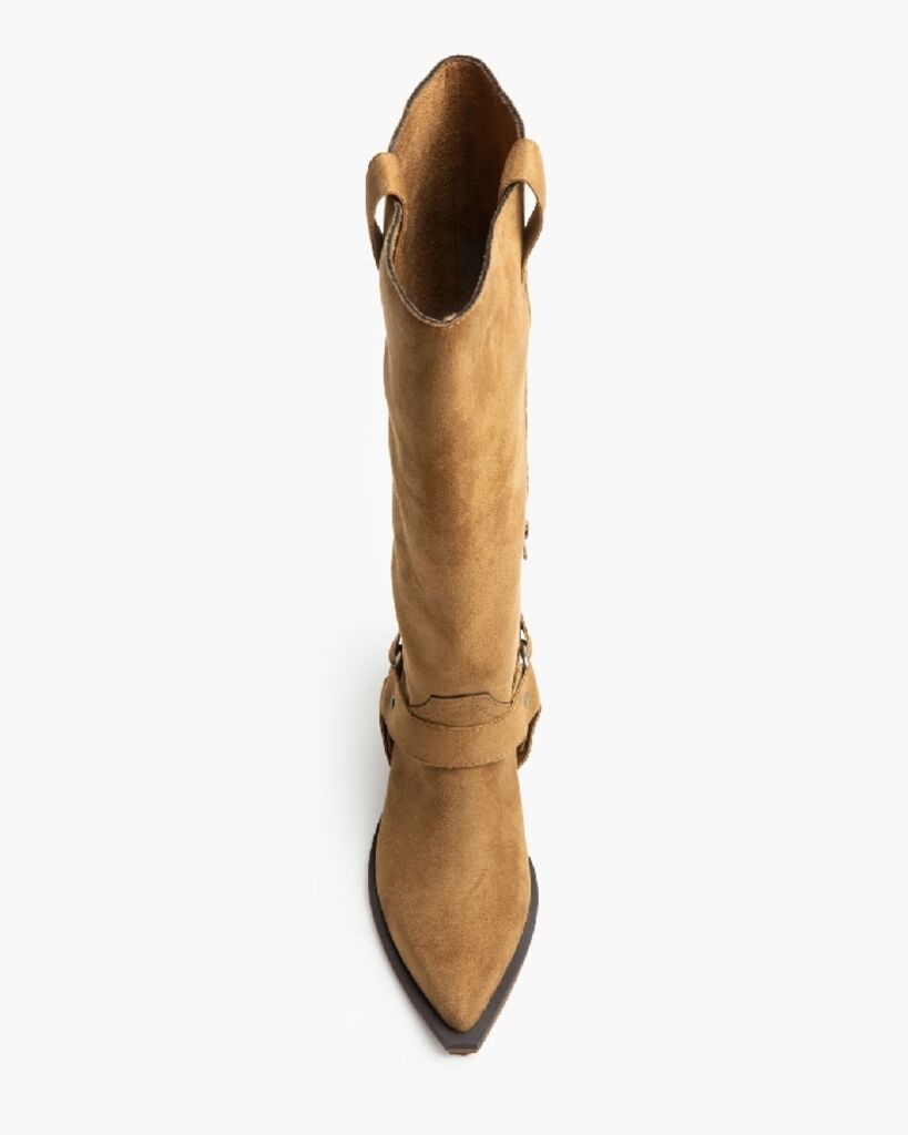 Tan Suede Knee-High Boot with Western Heel