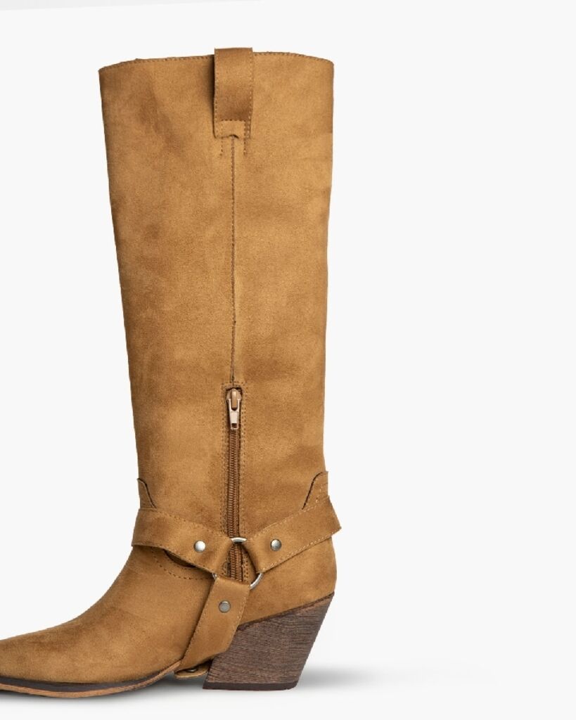 Tan Suede Knee-High Boot with Western Heel