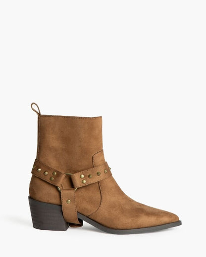 Brown Suede Ankle Boots with Studded Strap