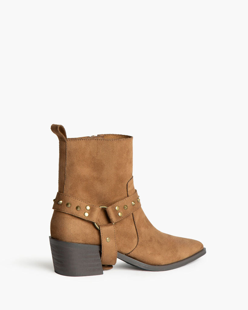 Brown Suede Ankle Boots with Studded Strap