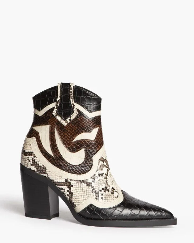 Multicolor Snakeskin Ankle Boot with Block Heel