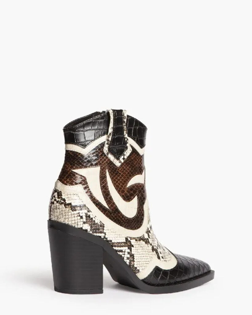 Multicolor Snakeskin Ankle Boot with Block Heel