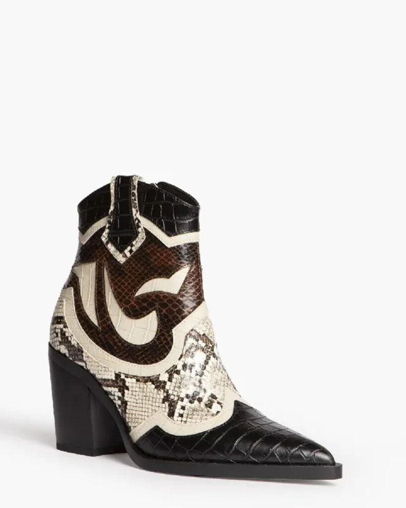 Multicolor Snakeskin Ankle Boot with Block Heel