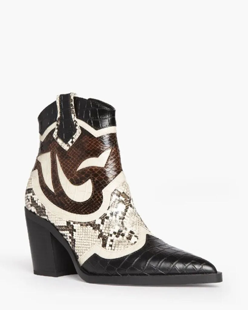 Multicolor Snakeskin Ankle Boot with Block Heel