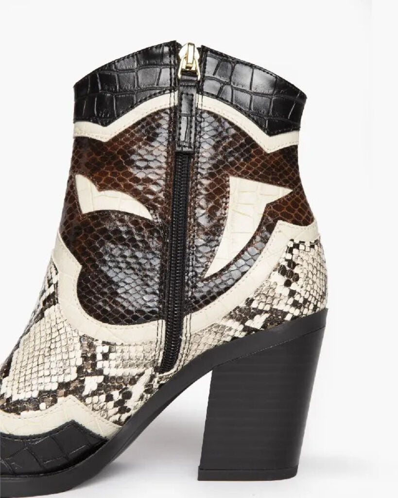 Multicolor Snakeskin Ankle Boot with Block Heel