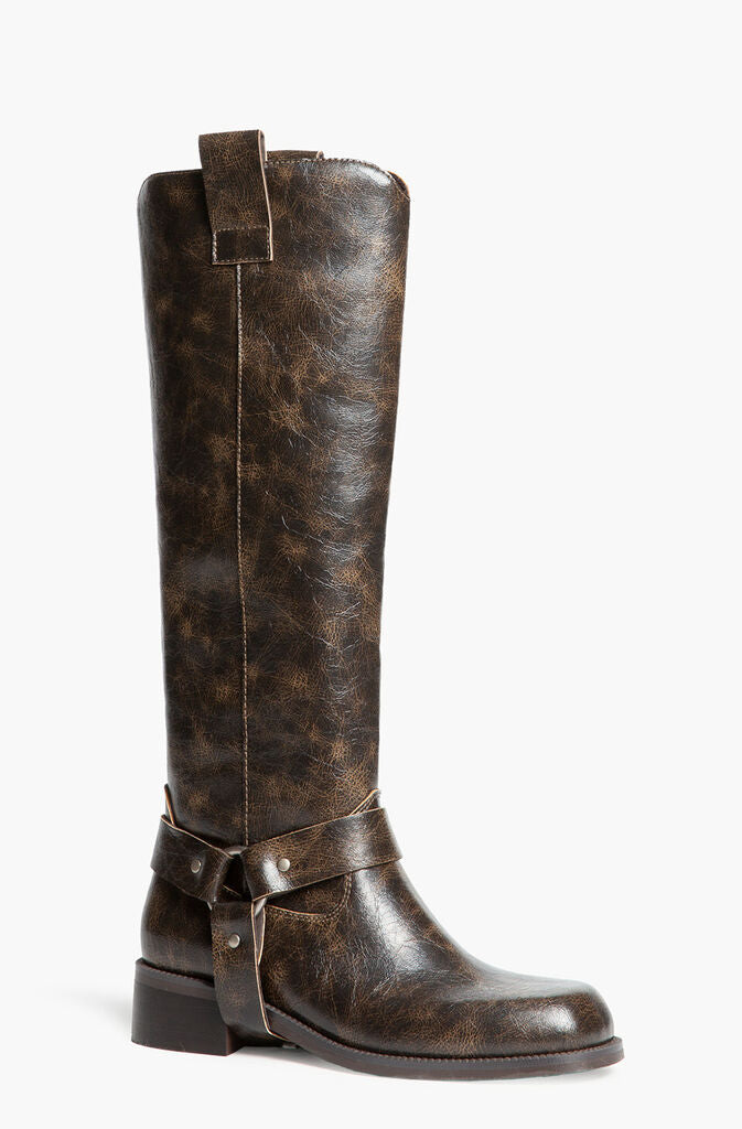 Brown Distressed Leather Harness Boot