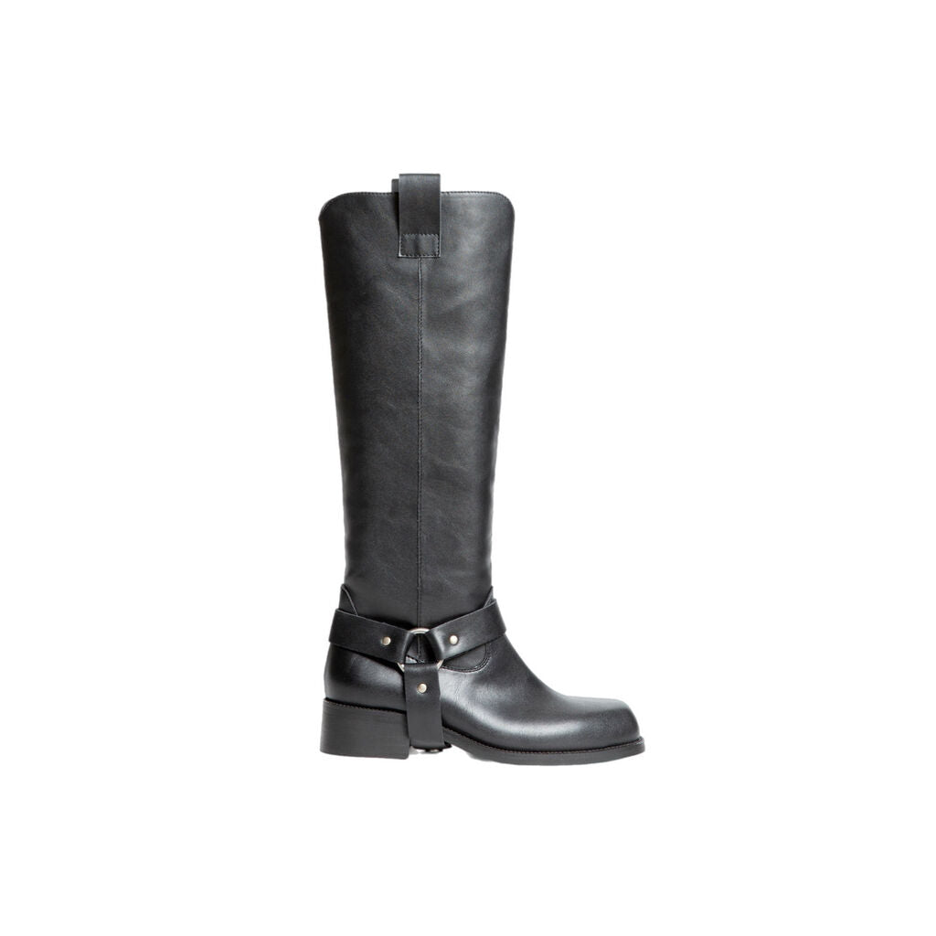 Black Harness Tall Boot with Statement Strap