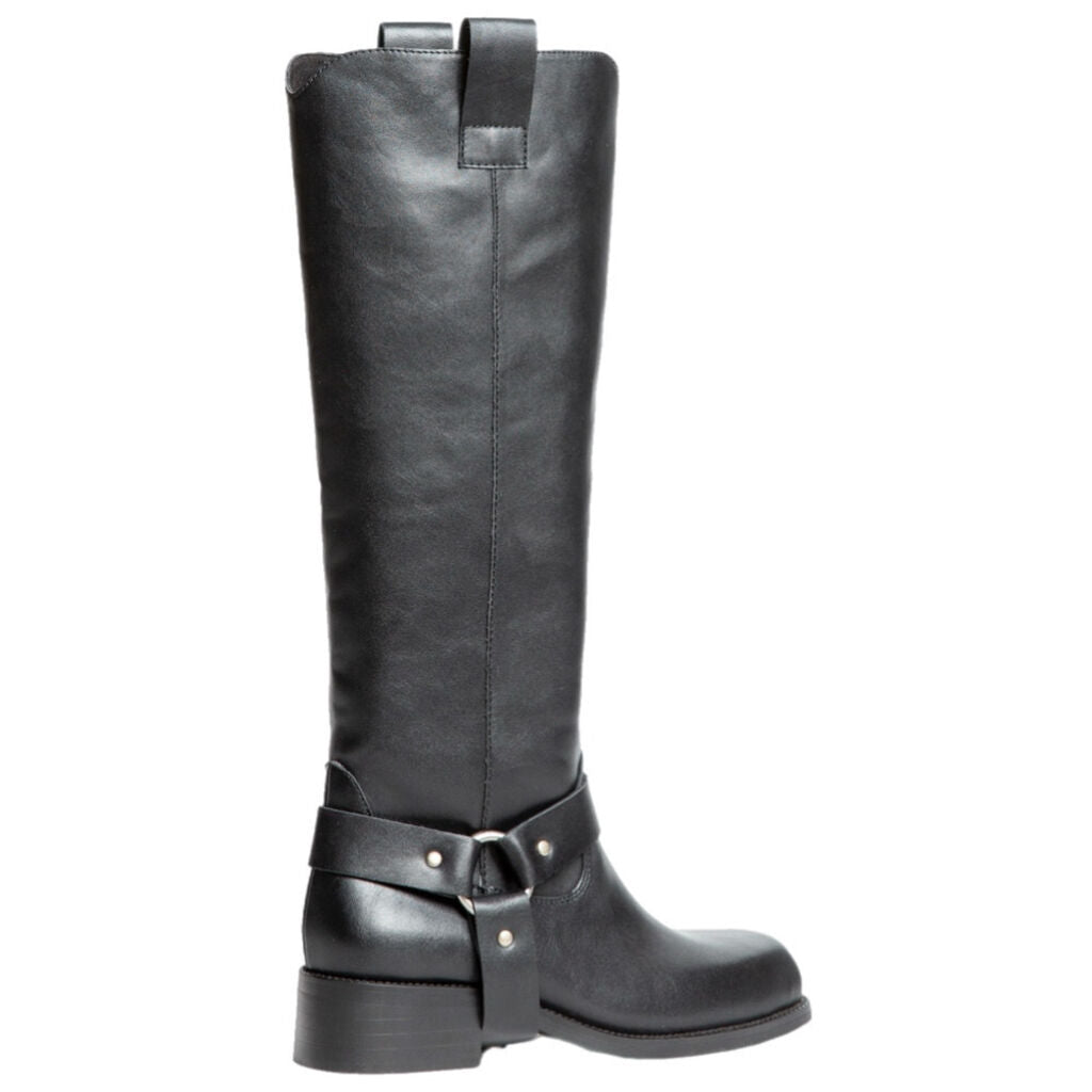 Black Harness Tall Boot with Statement Strap