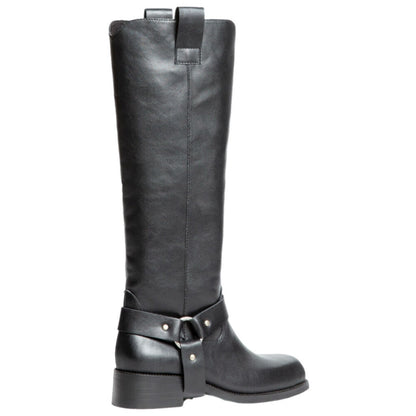 Black Harness Tall Boot with Statement Strap