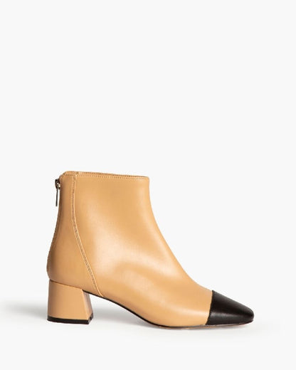 Tan Leather Ankle Boot with Black Toe Cap