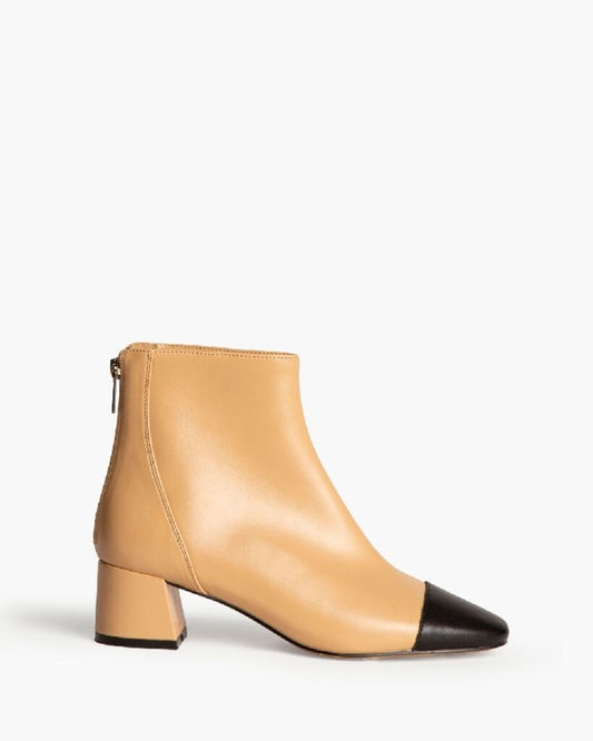 Tan Leather Ankle Boot with Black Toe Cap