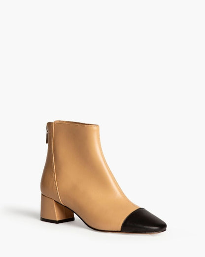 Tan Leather Ankle Boot with Black Toe Cap