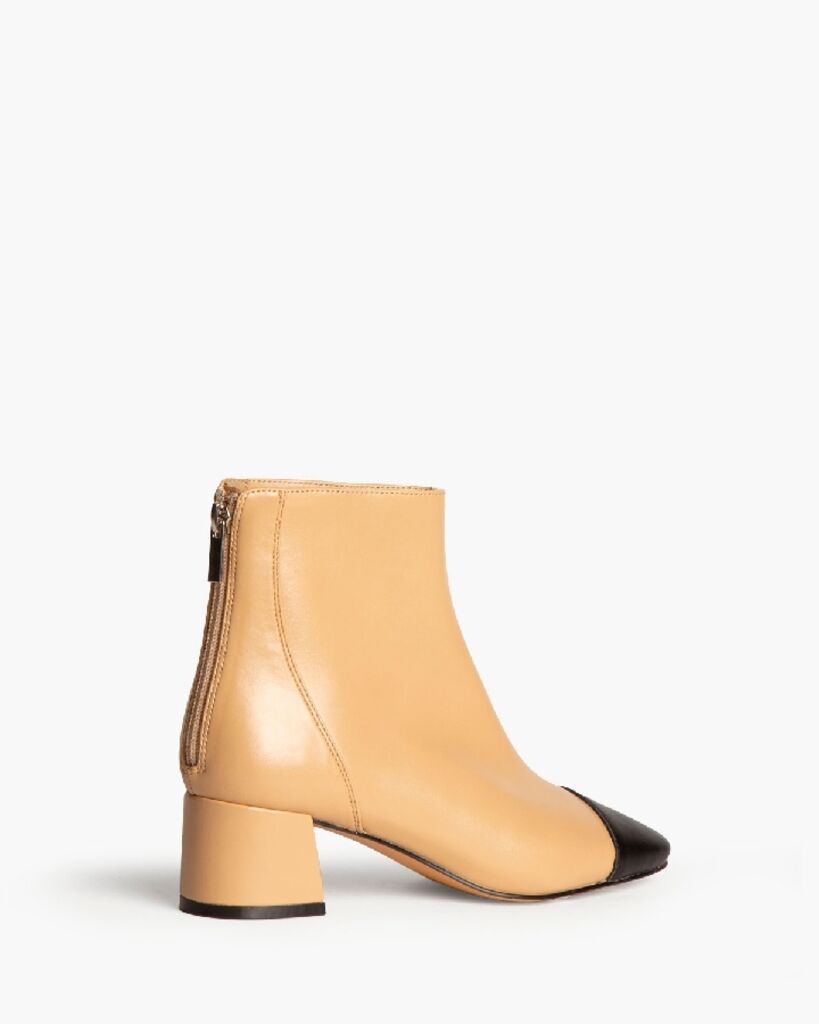 Tan Leather Ankle Boot with Black Toe Cap