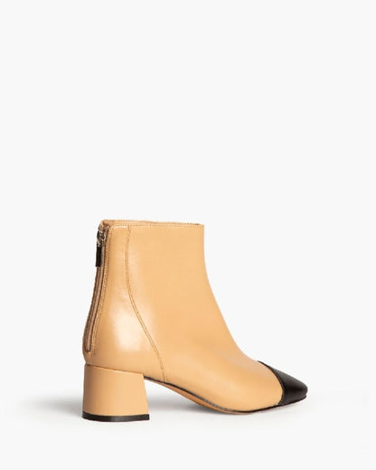Tan Leather Ankle Boot with Black Toe Cap