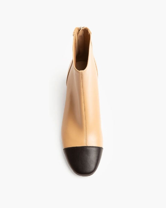 Tan Leather Ankle Boot with Black Toe Cap