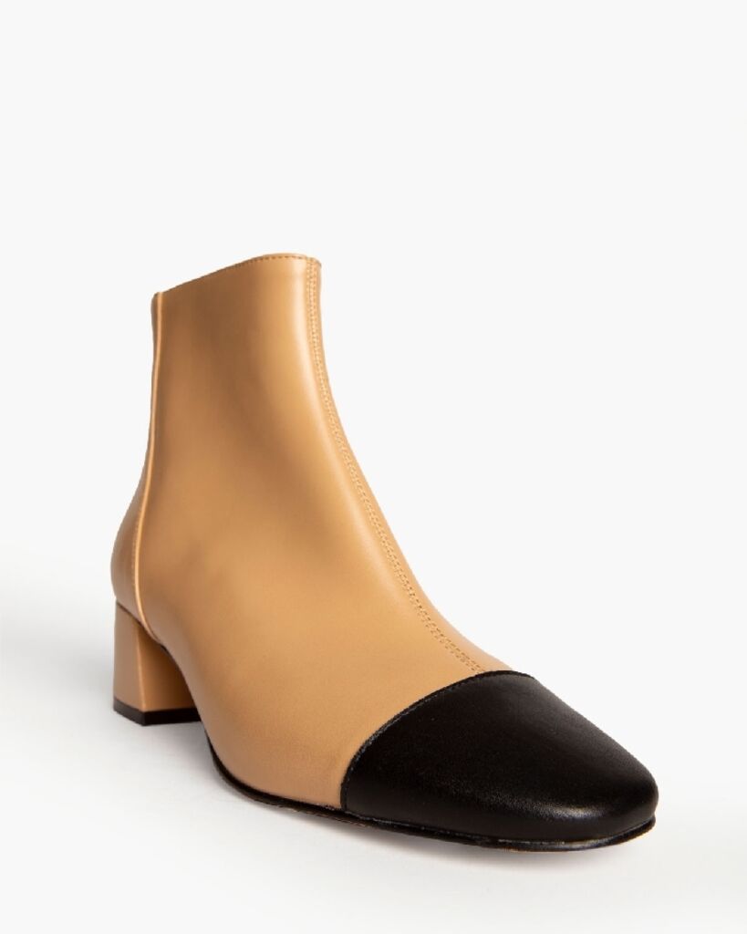Tan Leather Ankle Boot with Black Toe Cap