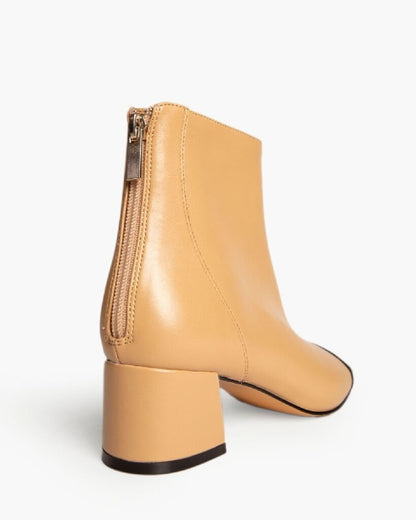 Tan Leather Ankle Boot with Black Toe Cap