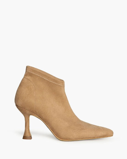 Camel Suede Ankle Boots with Curved Heel