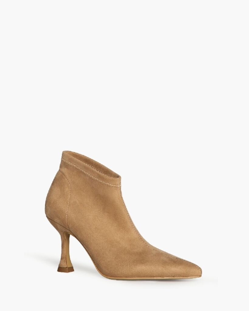 Camel Suede Ankle Boots with Curved Heel