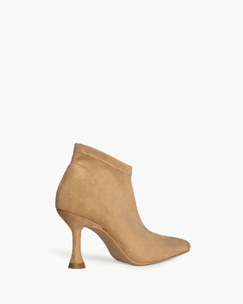 Camel Suede Ankle Boots with Curved Heel