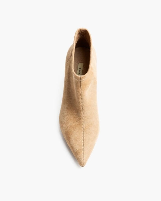Camel Suede Ankle Boots with Curved Heel