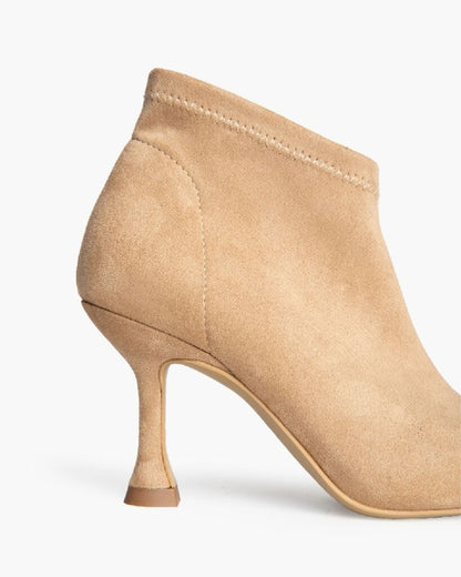 Camel Suede Ankle Boots with Curved Heel
