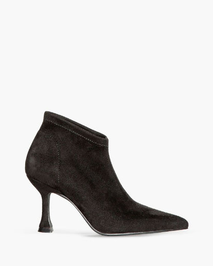Black Suede Ankle Boots with Curved Heel