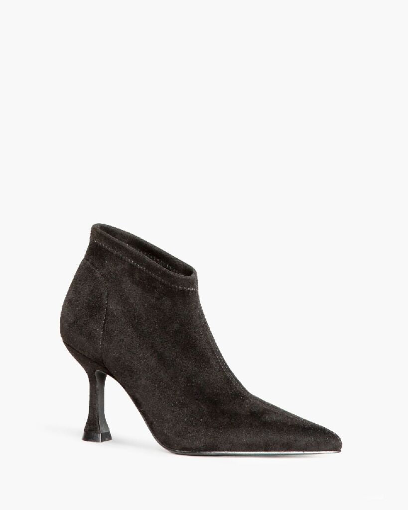 Black Suede Ankle Boots with Curved Heel